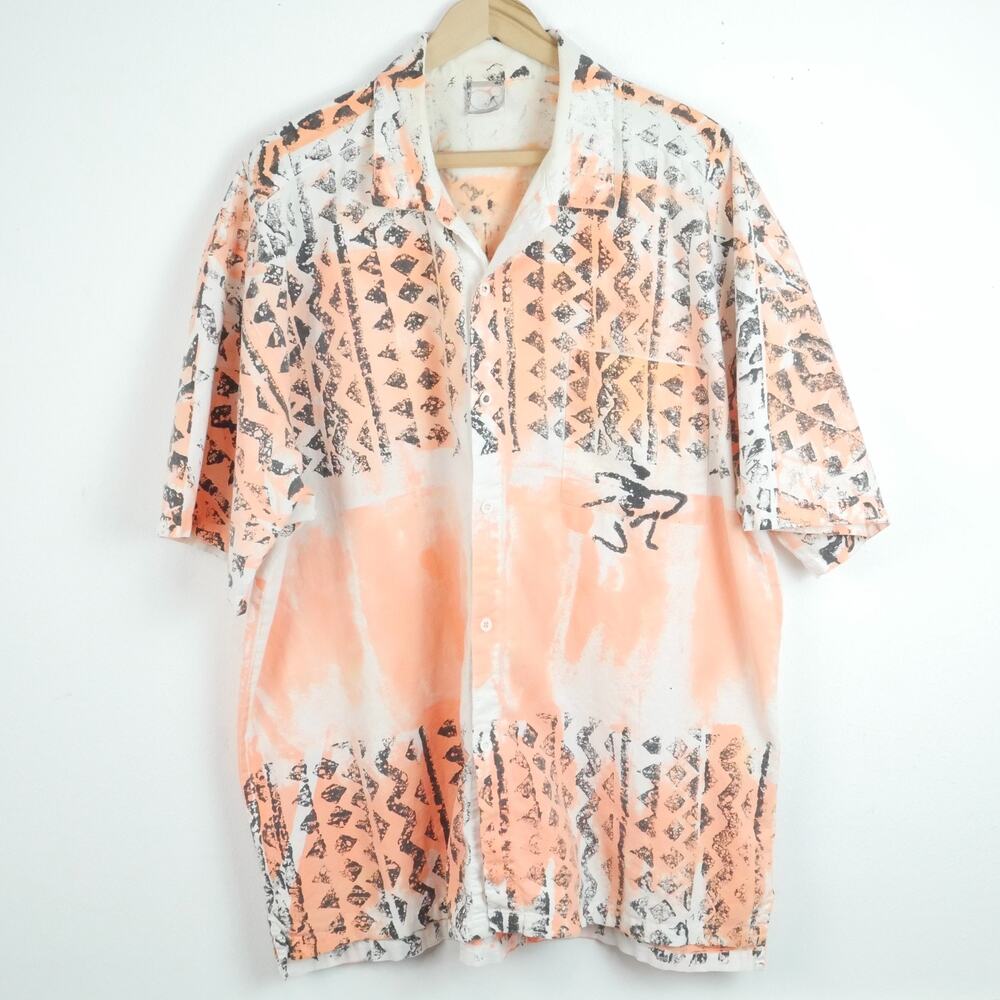 Vintage 80s Ocean Pacific Hawaiian Shirt XL Surf 90s AOP Neon Beach Vacation USA